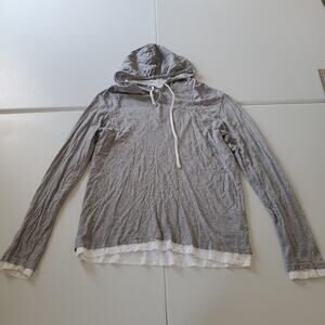 Vince Hoodie Layered Pullover Mens Medium Gray White Long Sleeve Pima Cotton